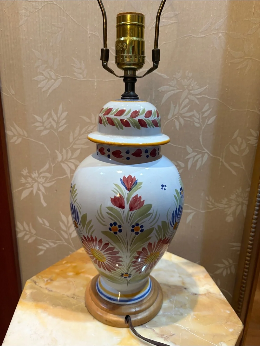 Henriot Quimper French  Hand Painted Table Lamp with Breton Man  Motif